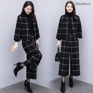 [엘드마마] 와이드 체크모직 투피스