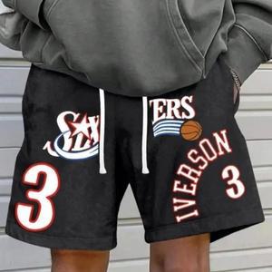 Summer Allen Iverson Philadelphia 76ers *브랜드 뉴* 반바지 (S-4XL) 블랙 워시드 NEW 심플 팬티 남성 반