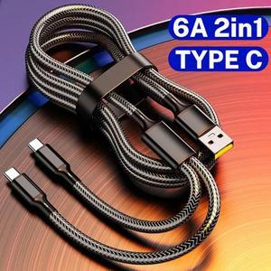 APC 1-2개 듀얼 USB C 멀티 타입-C 스플리터 케이블 6A 고속 충전 데이터 전송 나일론 코드 A to 충전기 와