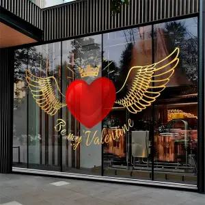 하트 창문스티커 발렌타인 정전기 시트지 대형 천사날개 유리창 쇼윈도 포토존 매장 가게 특대