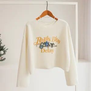 [잇수다] 럴리티 테리 기모 레터링 프린팅 세미크롭 라운드 긴팔 티셔츠