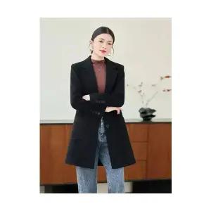여자 정장 자켓 블랙 모직 코트 가을 겨울 도톰한 미디엄 롱 오버핏 한 ST4