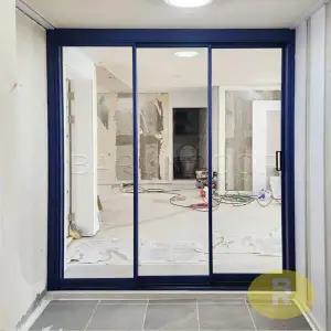 96번 초슬림3연동중문 네이비 투명강화유리