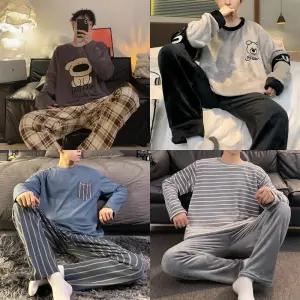 하이클래식 남성용 긴팔 반팔 잠옷 상하의세트 스트라이프 체크 사계절 파자마 홈웨어