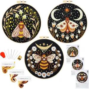 초보자를 위한 핸드 자수 스타터 키트 카운트 스탬프 크로스 스티치 나방 꽃 무늬가 있는 바늘 포인트 후프