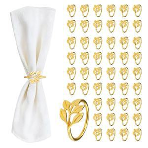 CEYAZYE 골드 냅킨 반지 세트 50개, 테이블 장식용 나뭇잎 홀더 버클, 저녁 파티용 벌크 반짝이는 아연 합금 섬세한 결혼식 주방 연회 추수감사절 크리스마스 특별 이벤트