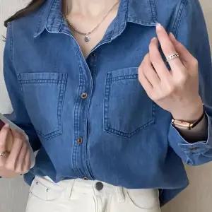 여자데님셔츠 청난방 블라우스 연청 슬림핏 빅사이즈