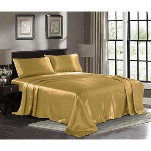 새틴 시트 킹 [4피스, 골드] 호텔 럭셔리 실키 침대 - 매우 부드러운 1800 극세사 세트, , 변색, 얼룩 방지 딥 포켓 매트리스 커버, 플랫 시트, 베개 커버