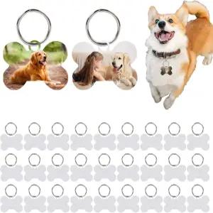 30개 승화 빈 개 태그 뼈 모양 DIY 양면 알루미늄 ID 애완동물 이름 목걸이 개와 고양이 포함