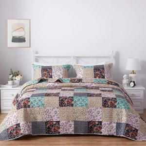 SunStyle Home 트윈 사이즈 퀼트 세트, 경량 극세사 소프트 침대보 양면 패턴 여름 이불 세트 사계절용, 1개 + 베개 커버 포함