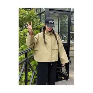 무천도사 여성 여친 코트 트렌치 추동 차이나 솔리드 쇼트 캐주얼 누에고치 KKE4