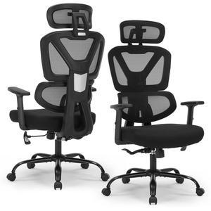 높이 조절 가능한 인체 공학적 책상 의자, 요추 지지대, 플립 업 팔걸이가 있는 하이 백 메시 컴퓨터 홈 오피스용 작업 의자 - 136.1kg(300파운드) 이그제큐티브 (블랙)