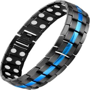 이중 줄 자석 조절 가능한 남성용 페라코 마그네틱 팔찌 티타늄 스틸 (블랙 블루)