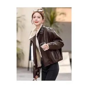 무천도사 여성 여친 자켓 가죽 가을 겨울 기모 도톰 슬림핏 캐주얼 보온 코트 KKE4