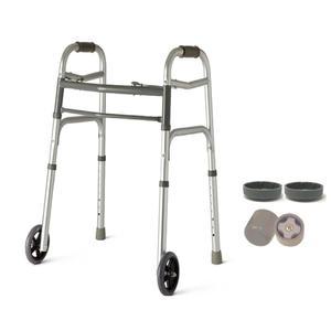 휠 u2013이 장착된 헬스라인 조절식 접이식 워커, 5인치 휠, 안전한 핸드 그립이 리어 글라이드 u2013 알루미늄 프레임 2쌍 포함(250파운드 용량)