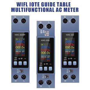 8in1 에너지 미터 KWS-303 AC 컬러 스크린 전압 전류 전력계 스마트 타이머 스위치 2상 Din 레일