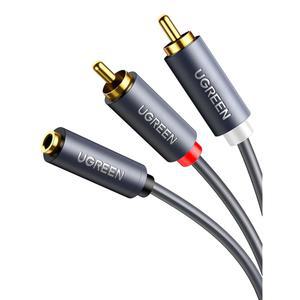 UGREEN 3.5mm 여성에서 2 RCA 남성 케이블 골드 도금 스테레오 RCA 보조 오디오 어댑터 유연한 금속 쉘 Y 스플리터 보조 코드 iPod MP3 DVD DJ 컨트롤러 믹서 스피커 3FT 호환