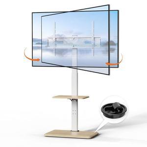 숨겨진 바퀴가 달린 롤링 TV 스탠드 최대 99파운드의 32-75인치 TV용 모바일 TV 카트 회전 및 높이 조절이 가능한 TV 스탠드 나무 베이스가 있는 바닥 TV 마운트 스탠드