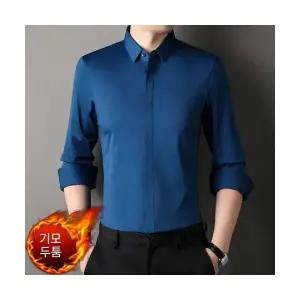 샤오원샵 남자 키작남 솔리드 셔츠 기모 도톰 스판 긴팔 가을 겨울 캐주얼 다크오픈 워머 꾹4