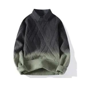 샤오원샵 남자 키작남 솔리드 셔츠 그러데이션 페이크 투피스 넥 스웨터 가을 겨울 기모 도톰 이너 가디건 꾹4