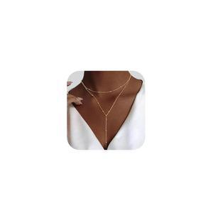 여성용 럭스발 라리아트 골드 목걸이, 14k 도금/실버 Y자형 펜던트 목걸이 트렌디한 구슬 체인 드롭 여성 선물용 주얼리