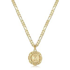 여성용 키스얀 이니셜 목걸이, 14K 골드 도금 라운드 레터 펜던트 캐피탈 모노그램 목걸이 알파벳 A-Z 피가로 체인 주얼리
