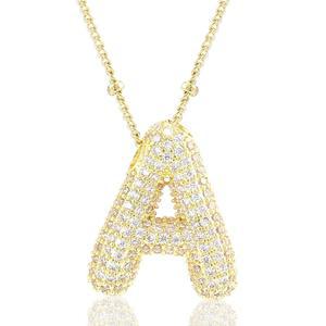 CCINPPY 레터 목걸이, 14k 골드 도금 버블 풍선 고급 청키 이니셜 참 펜던트 이름 목걸이 개인 맞춤형