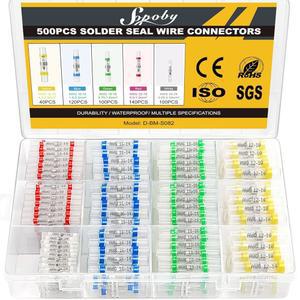 Sopoby 500PCS 솔더 씰 와이어 커넥터, 자체 납땜 열 수축 버트 커넥터 슬리브 방수 절연 전기 스플라이스 단자 해상 자동차 보트 트럭용