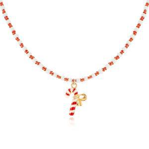 크리스마스 캔디 지팡이 구슬 목걸이 수제 에나멜 산타클로스 트리 징글벨 눈송이 목발 빨간 녹색 펜던트 여성용 파티 생일 홀리데이 패션 주얼리