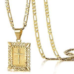 여성 남성을 위한 키스얀 크로스 목걸이 크리스마스 선물, 14K 금과 은 도금 스퀘어 페이스 기독교 피가로 체인 신앙, 세례, 첫 성찬식을 종교 보석