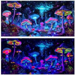 Dtekoj 48X24IN 블랙라이트 버섯 해파리 수족관 배경 UV 반응형 별이 빛나는 하늘 테라리움 10 EVA 양면 테이프 포함