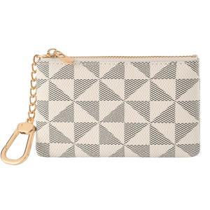 열쇠고리가 달린 여성용 FUSIVOU 가죽 동전 지갑 작은 지퍼 교체 파우치 카드 홀더 여성 남성용 클러치 화이트