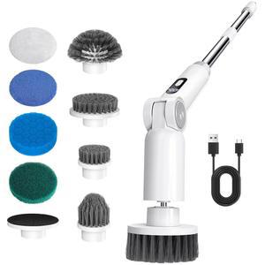 피시키퍼 8-in-1 전기 수족관 청소 브러시 - IPX9 방수 LED 스크린 핸들 속도 제어 및 배터리 디스플레이 USB 충전식 스핀 어항 도구 키트 스크러버 8개 포함
