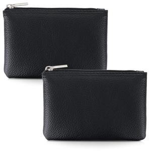 2팩 가죽 지퍼 동전 지갑 휴대용 교환 남성 여성용 지퍼가 달린 파우치 작은 파우치 지갑 가방 남성용 미니 포켓 홀더 블랙