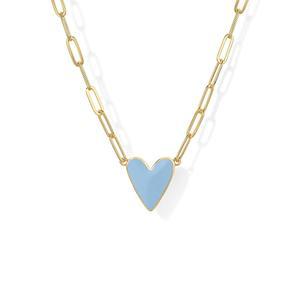여성용 파보이 14K 골드 도금 하트 에나멜 펜던트 목걸이 | 러브 페이퍼클립 체인 블루 핑크 퍼플 화이트