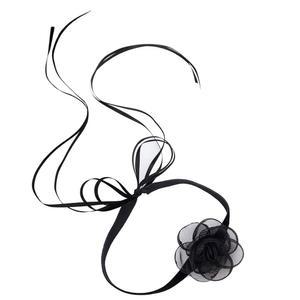 여성용 아이비웨이 블랙 초커 동백꽃 레이스업 목걸이