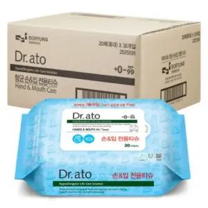 닥터아토 순면감촉 원단 식품첨가물 주성분 무향료 저자극 손&입 전용 아기물티슈_휴대형 20매 36팩