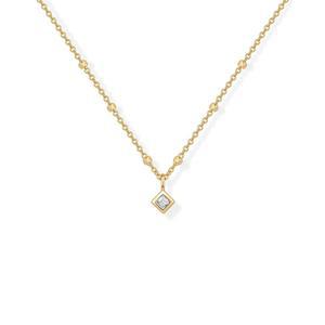 파보이 14K 골드 도금 앙증맞은 튜브 볼 스퀘어 비즈 체인 베젤 세트 솔리테어 펜던트 목걸이 | 라운드 프린세스 마르퀴즈 큐빅 지르코니아 선언