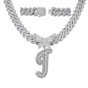 실버 쿠바 여성용 링크 체인 14k 골드 도금 편지 목걸이 초기 커스텀 이름 맞춤 아이스 아웃 펜던트 블링 힙합 주얼리