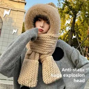 겨울 스카프 여성 모자 장갑 3 피스 세트 승마 방풍 따뜻한 다목적 두꺼운 봄 가을 플러시 넥 워머