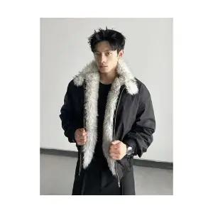 남자패딩점퍼 보아털 차이나 재킷 겨울 도톰하고 따뜻한 삼방 캐주얼 숏 집업 야상 점퍼 ible4