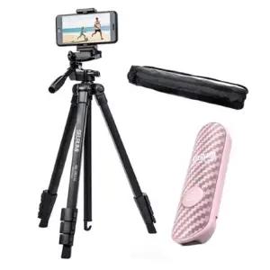 셀루미 블루투스 삼각대 풀세트_핑크리모컨 스마트폰 카메라 캠코더 DSLR