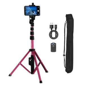 셀루미 줌기능 리모컨 스마트폰 삼각대 셀카봉 풀세트_핑크