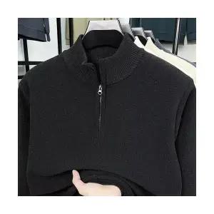 남친 니트 반하이넥 집업 스웨터 도톰 기모 겨울 솔리드 상의 가디건 패피4