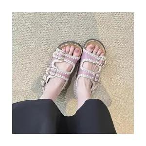 여성 신발 스트랩샌들 슈즈 소가죽 버전 통굽 버클 캐쥬얼 오픈토 샌들 위에 빈티지 원 비치 로마 MF5