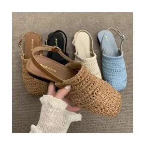 여성 신발 스트랩샌들 슈즈 보헤미안 린넨 짜임 통기성 백팩 슬리퍼 플랫 샌들 MF5