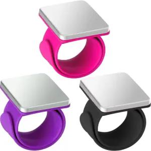 Hilltian 자석 핀 쿠션 손목 스트랩 3개 세트 바느질 뜨개질/재봉용 홀더 밴드 블랙/로즈 레드/퍼플