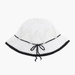 여성 바캉스용 배색 리본 버킷햇 수공예 뜨개모자