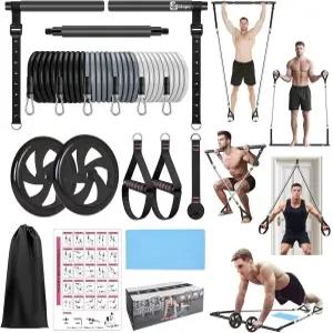 저항 밴드가 있는 BBTOPS 필라테스 바 키트 Ab 롤러 2 in 1 풋 스트랩 핸들 도어 앵커 장비 여성 및 남성용