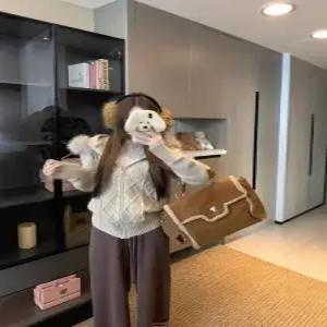 타노스여자 데일리룩 간절기 가디건 후드 퍼 칼라 니트 카디건 겨울 도톰 탑 KUK4